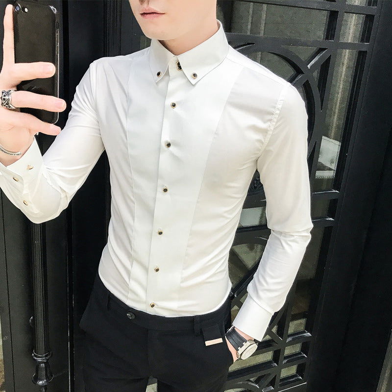 New Pure Color British Style Long Sleeve Slim Korean Business Casual Youth White Shirt - CHRISTDEST GLOBAL SERVICE