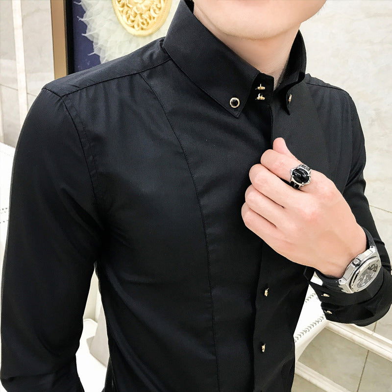 New Pure Color British Style Long Sleeve Slim Korean Business Casual Youth White Shirt - CHRISTDEST GLOBAL SERVICE