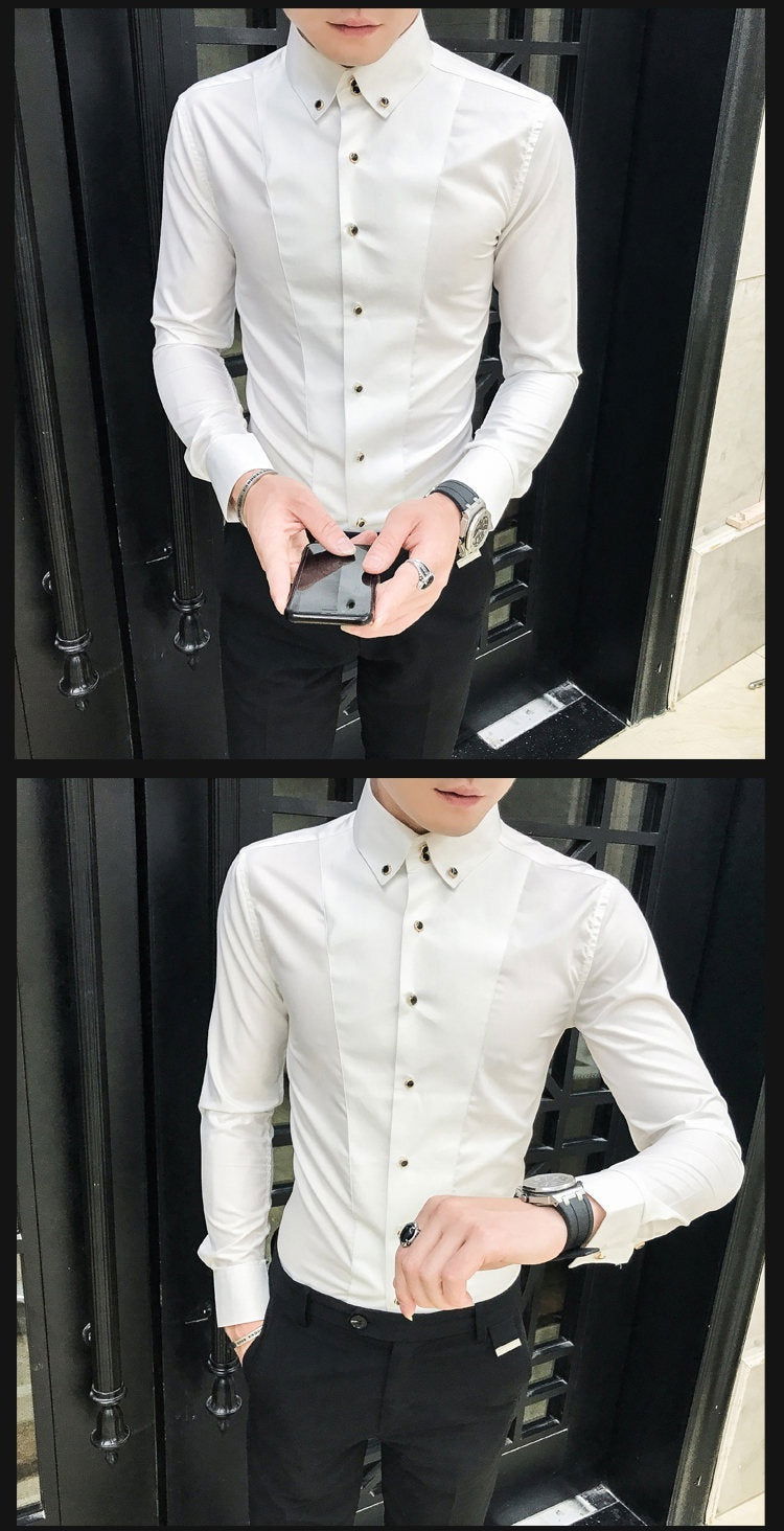 New Pure Color British Style Long Sleeve Slim Korean Business Casual Youth White Shirt - CHRISTDEST GLOBAL SERVICE