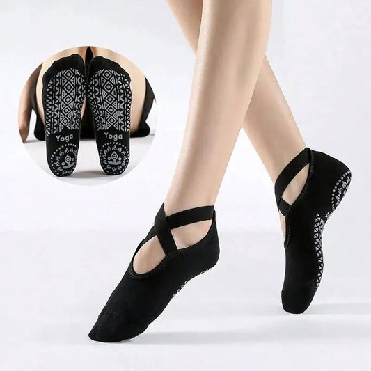 Non-Slip Pilates Socks with Bandage Cotton Backless Yoga Socks for Women Fitness Ballet Dance Workout Sports Socks Slipper - CHRISTDEST GLOBAL SERVICE
