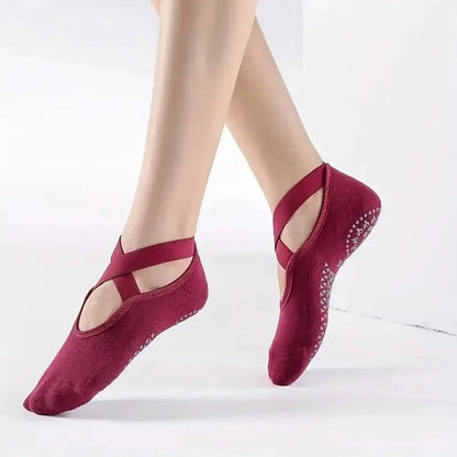 Non-Slip Pilates Socks with Bandage Cotton Backless Yoga Socks for Women Fitness Ballet Dance Workout Sports Socks Slipper - CHRISTDEST GLOBAL SERVICE