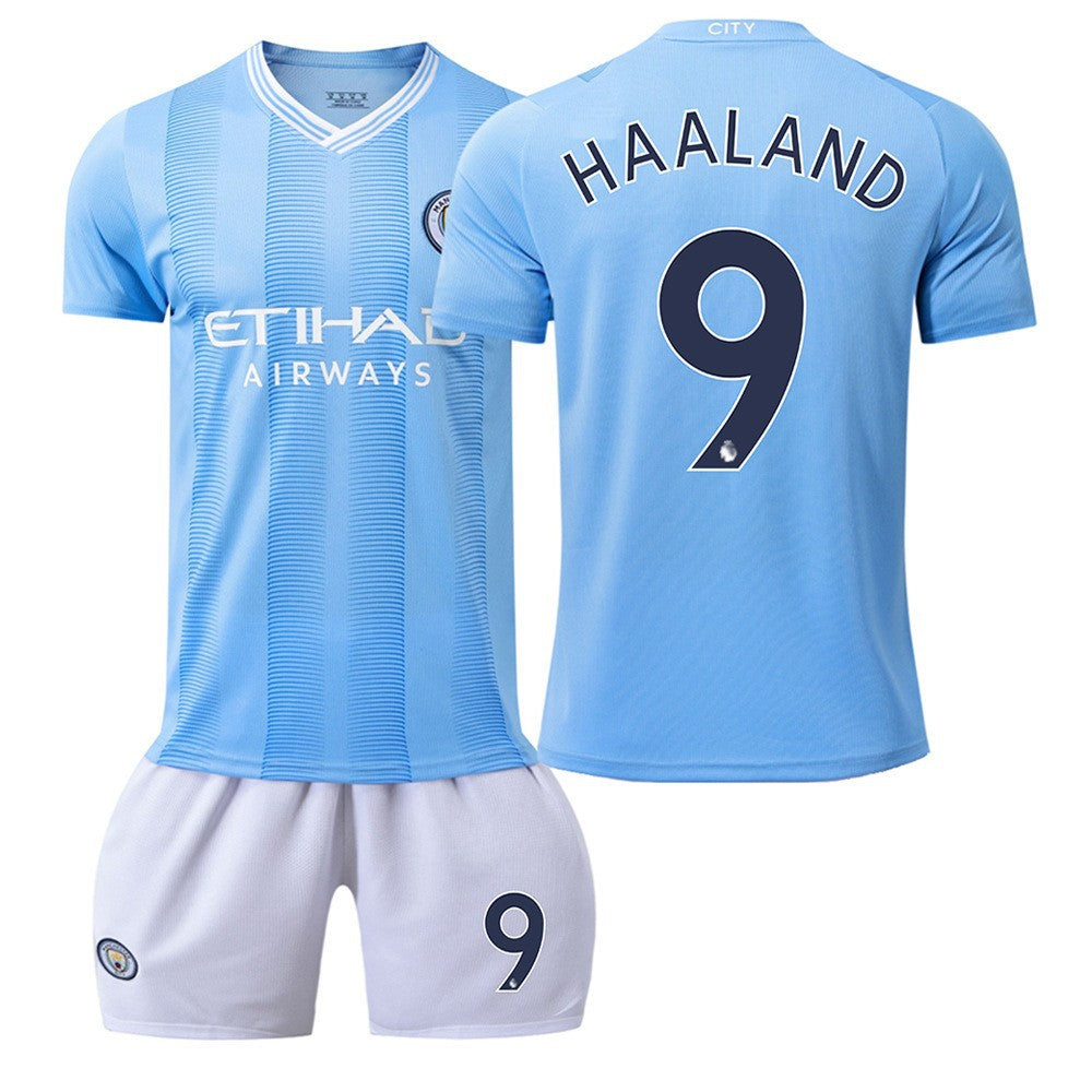Summer Children's Football Suit Set Short Sleeve Men's Outdoor Adult Running Sports Quick Dry Manchester Jersey Women's Blue
