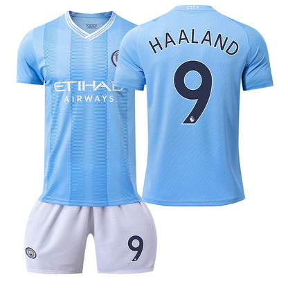 Summer Children's Football Suit Set Short Sleeve Men's Outdoor Adult Running Sports Quick Dry Manchester Jersey Women's Blue