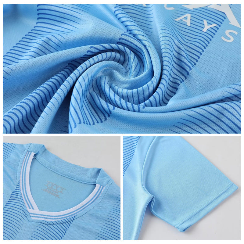 Summer Children's Football Suit Set Short Sleeve Men's Outdoor Adult Running Sports Quick Dry Manchester Jersey Women's Blue