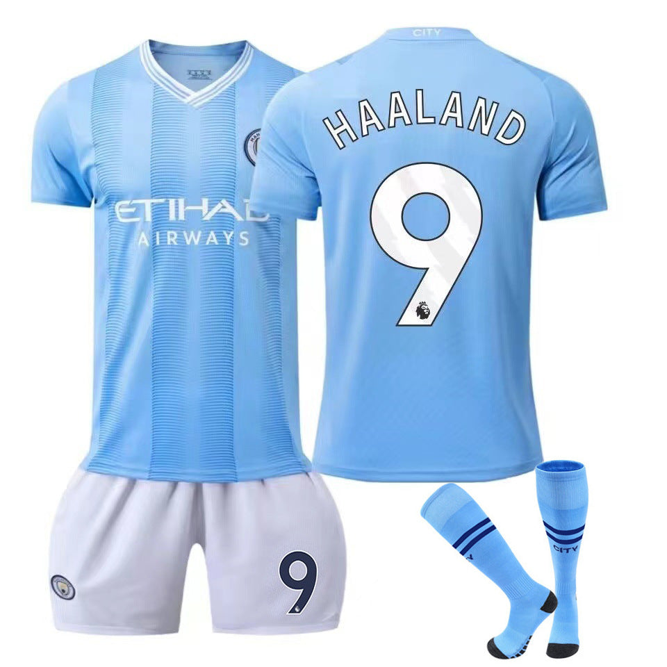 Summer Children's Football Suit Set Short Sleeve Men's Outdoor Adult Running Sports Quick Dry Manchester Jersey Women's Blue