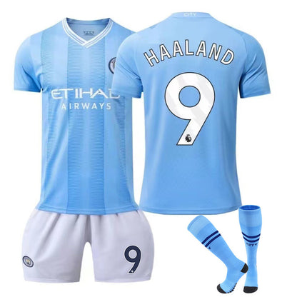 Summer Children's Football Suit Set Short Sleeve Men's Outdoor Adult Running Sports Quick Dry Manchester Jersey Women's Blue
