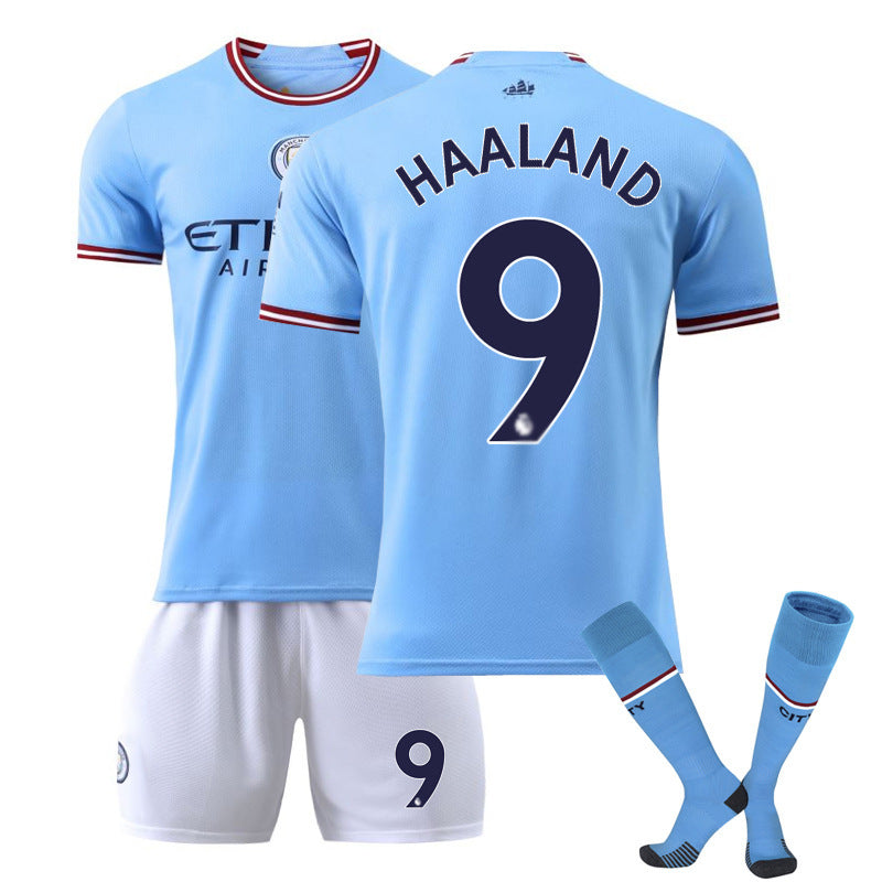 Summer Children's Football Suit Set Short Sleeve Men's Outdoor Adult Running Sports Quick Dry Manchester Jersey Women's Blue