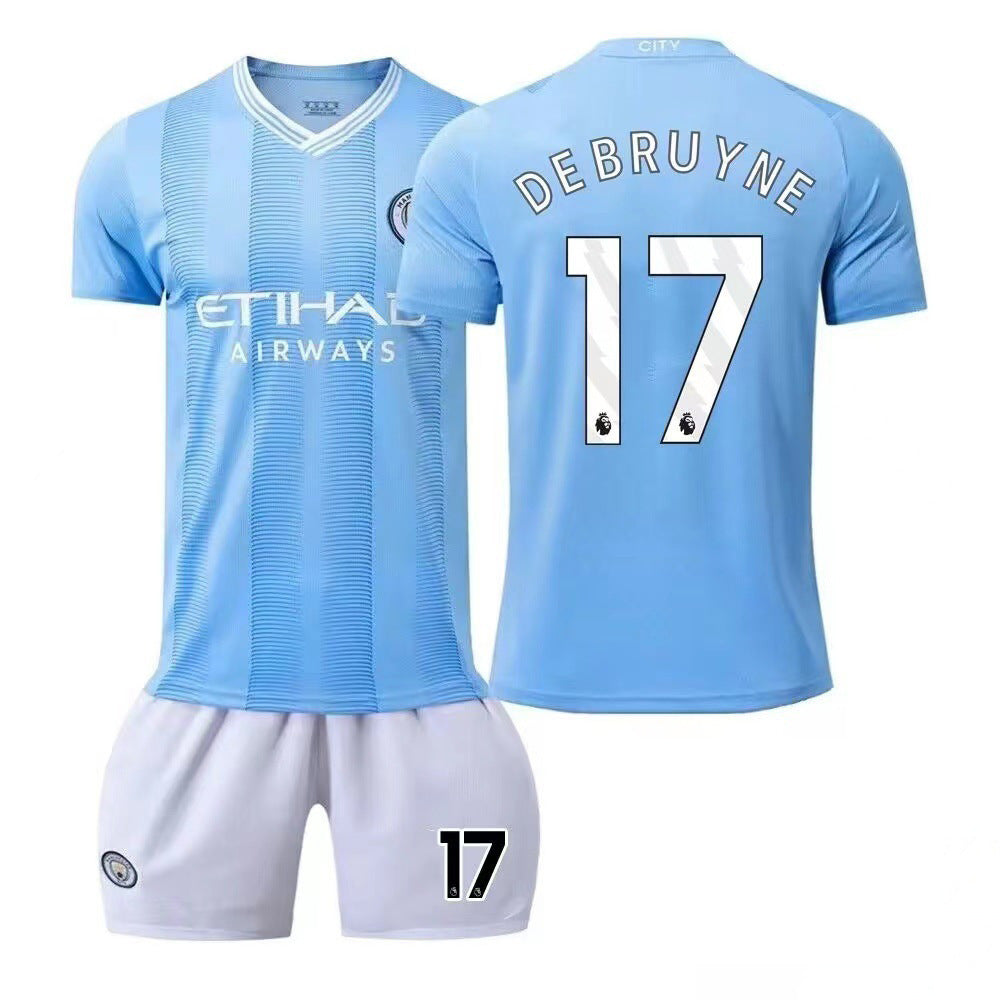 Summer Children's Football Suit Set Short Sleeve Men's Outdoor Adult Running Sports Quick Dry Manchester Jersey Women's Blue