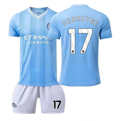 Summer Children's Football Suit Set Short Sleeve Men's Outdoor Adult Running Sports Quick Dry Manchester Jersey Women's Blue
