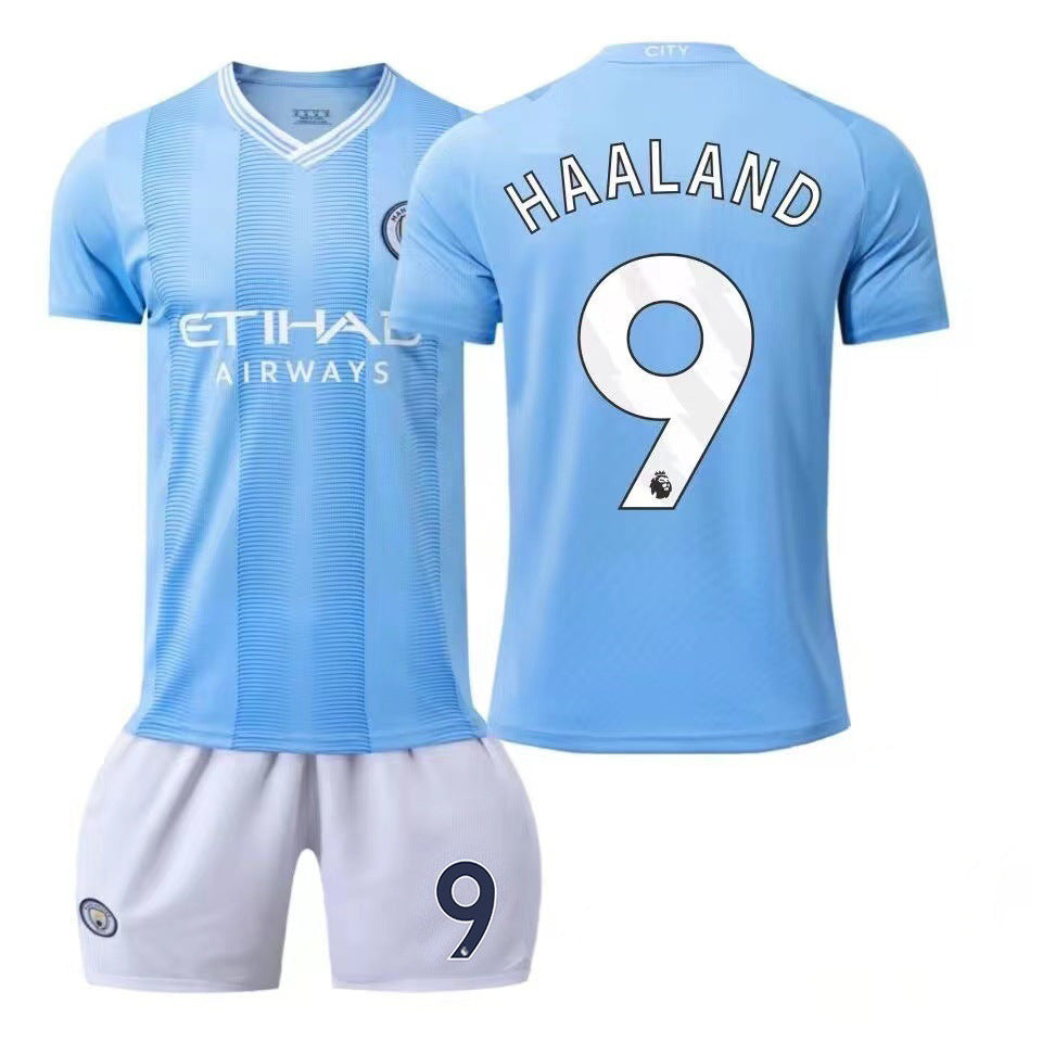 Summer Children's Football Suit Set Short Sleeve Men's Outdoor Adult Running Sports Quick Dry Manchester Jersey Women's Blue