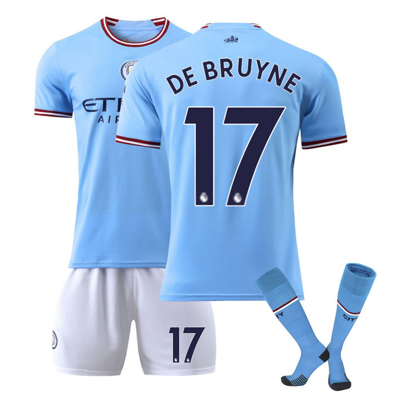 Summer Children's Football Suit Set Short Sleeve Men's Outdoor Adult Running Sports Quick Dry Manchester Jersey Women's Blue