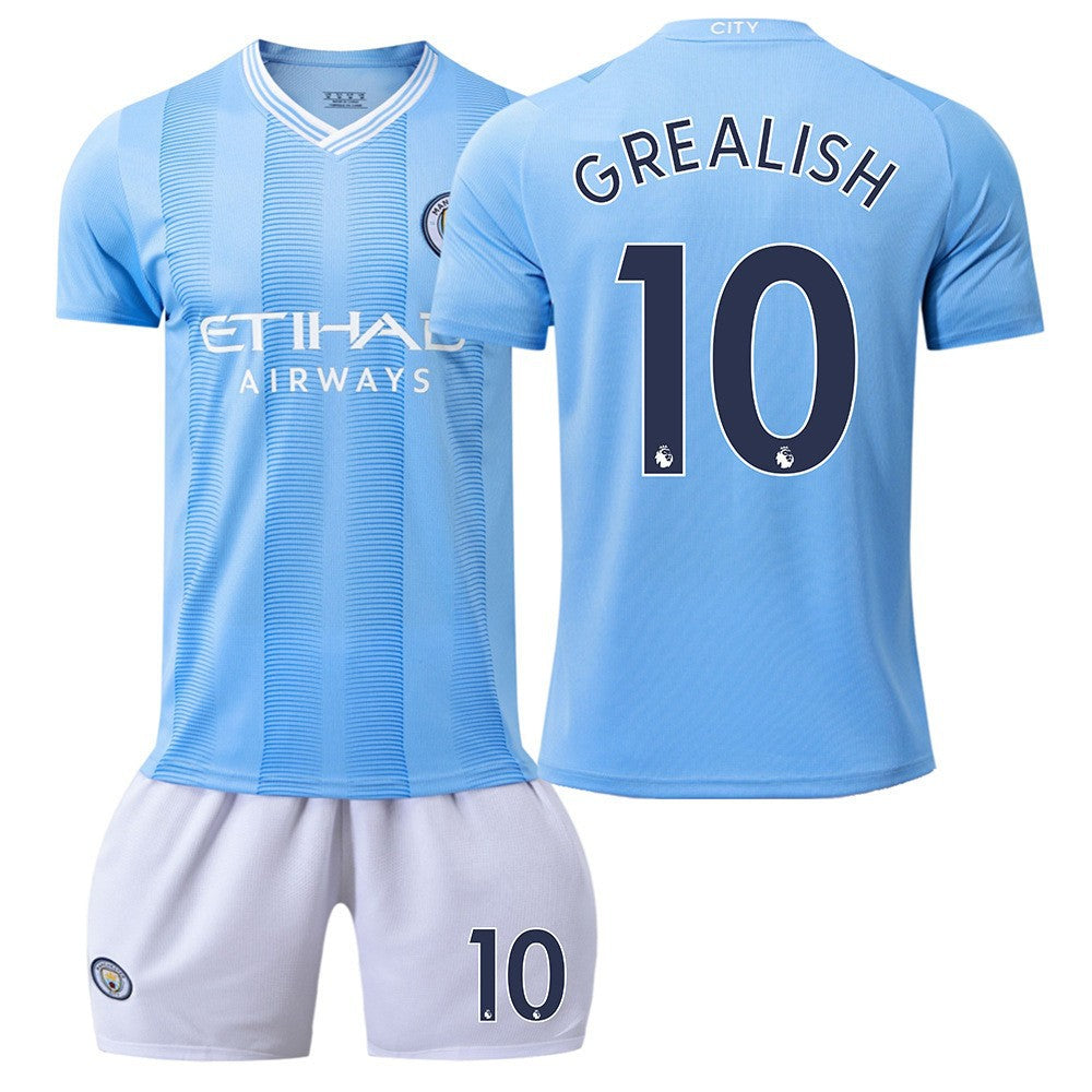 Summer Children's Football Suit Set Short Sleeve Men's Outdoor Adult Running Sports Quick Dry Manchester Jersey Women's Blue