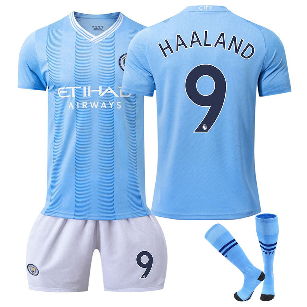 Summer Children's Football Suit Set Short Sleeve Men's Outdoor Adult Running Sports Quick Dry Manchester Jersey Women's Blue