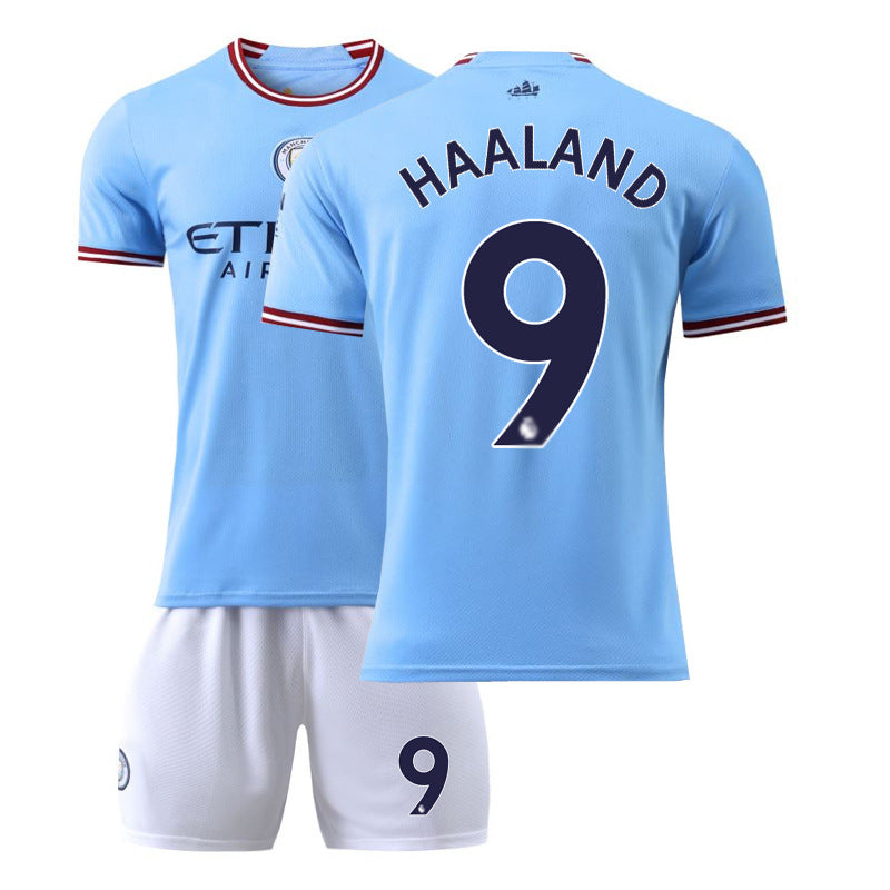 Summer Children's Football Suit Set Short Sleeve Men's Outdoor Adult Running Sports Quick Dry Manchester Jersey Women's Blue