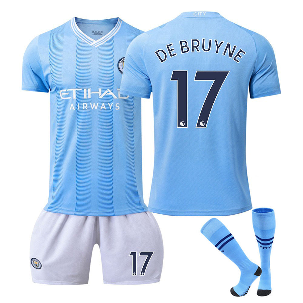 Summer Children's Football Suit Set Short Sleeve Men's Outdoor Adult Running Sports Quick Dry Manchester Jersey Women's Blue