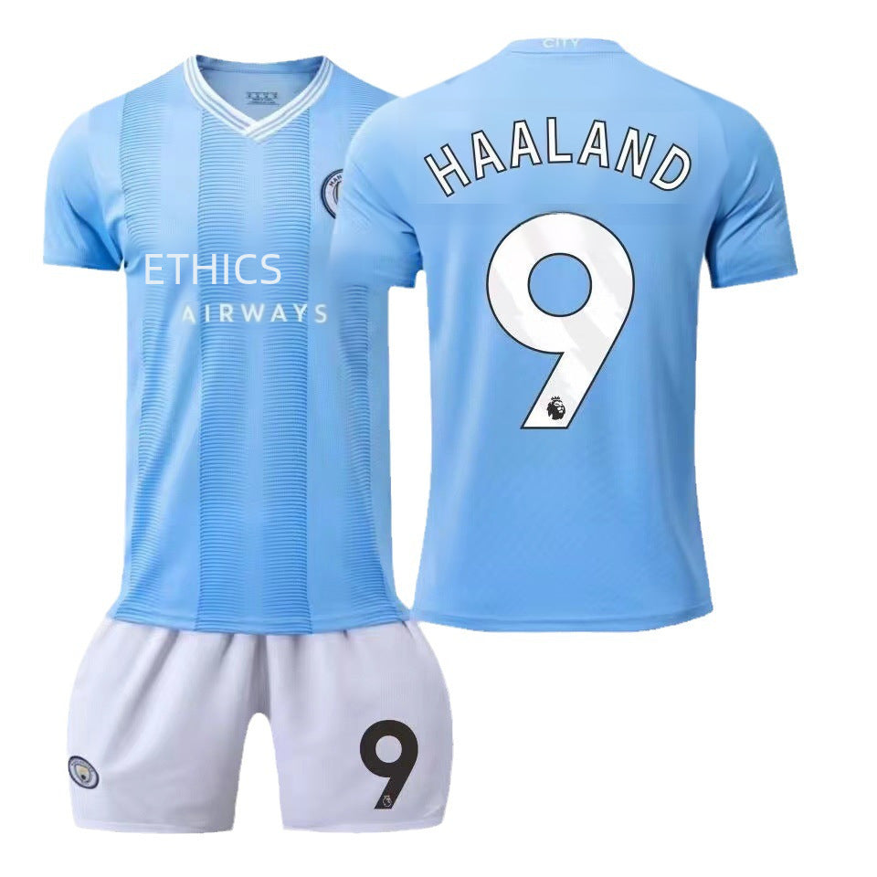 Summer Children's Football Suit Set Short Sleeve Men's Outdoor Adult Running Sports Quick Dry Manchester Jersey Women's Blue