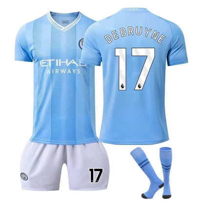 Summer Children's Football Suit Set Short Sleeve Men's Outdoor Adult Running Sports Quick Dry Manchester Jersey Women's Blue