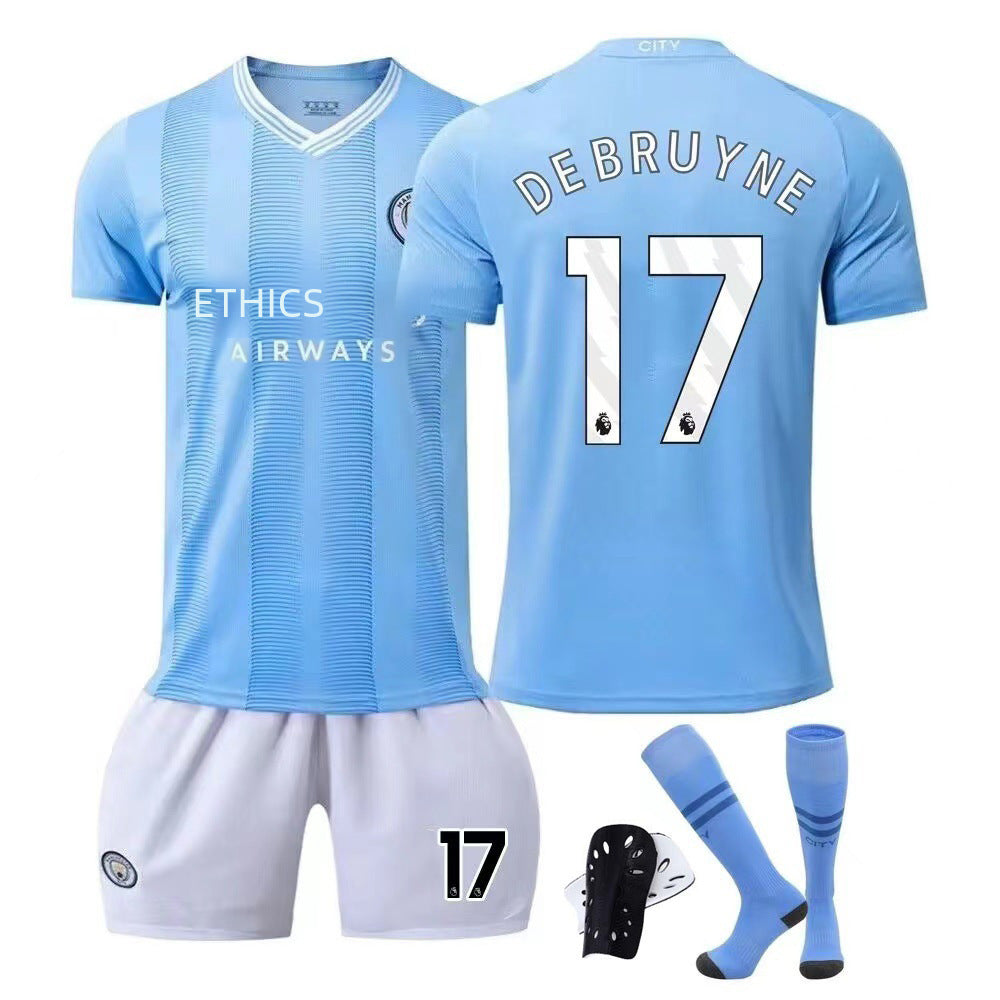 Summer Children's Football Suit Set Short Sleeve Men's Outdoor Adult Running Sports Quick Dry Manchester Jersey Women's Blue