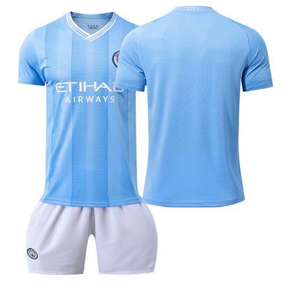 Summer Children's Football Suit Set Short Sleeve Men's Outdoor Adult Running Sports Quick Dry Manchester Jersey Women's Blue