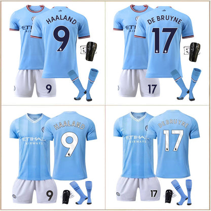 Summer Children's Football Suit Set Short Sleeve Men's Outdoor Adult Running Sports Quick Dry Manchester Jersey Women's Blue