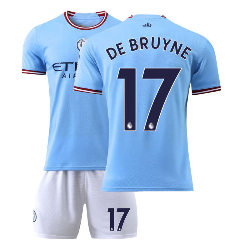 Summer Children's Football Suit Set Short Sleeve Men's Outdoor Adult Running Sports Quick Dry Manchester Jersey Women's Blue