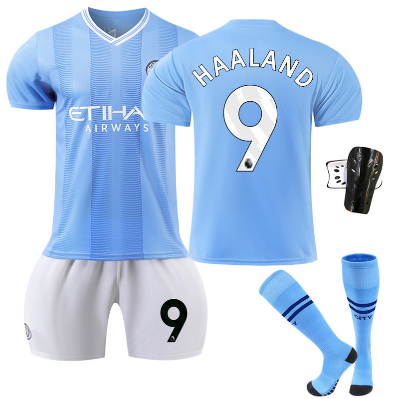 Summer Children's Football Suit Set Short Sleeve Men's Outdoor Adult Running Sports Quick Dry Manchester Jersey Women's Blue