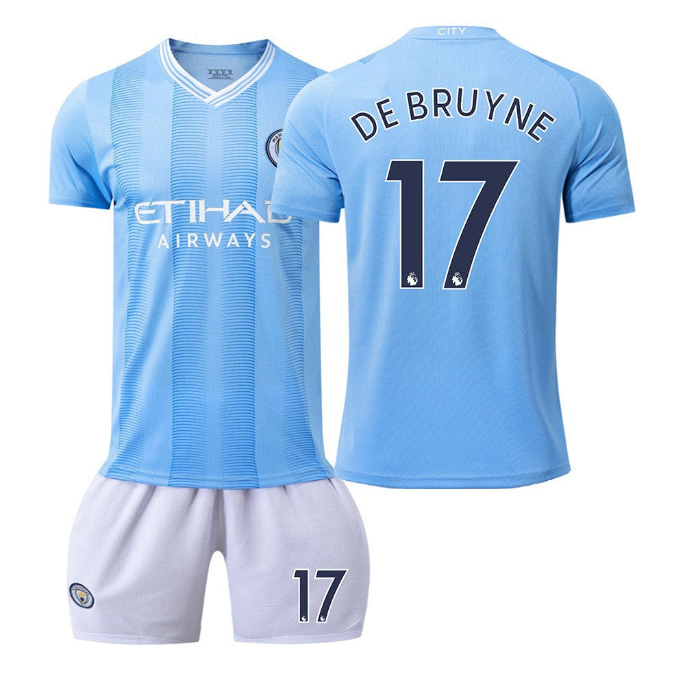 Summer Children's Football Suit Set Short Sleeve Men's Outdoor Adult Running Sports Quick Dry Manchester Jersey Women's Blue