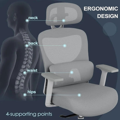 Office Chair, Ergonomic Desk Chair with Adjustable Lumbar Support, 3D Armrest, Headrest, 4-Level Tilt Back, Home Mesh Chair - CHRISTDEST GLOBAL SERVICE