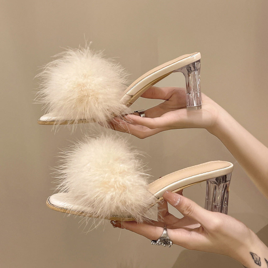 One-word Crystal Thick Heel With Skirt French High Heels - CHRISTDEST GLOBAL SERVICE