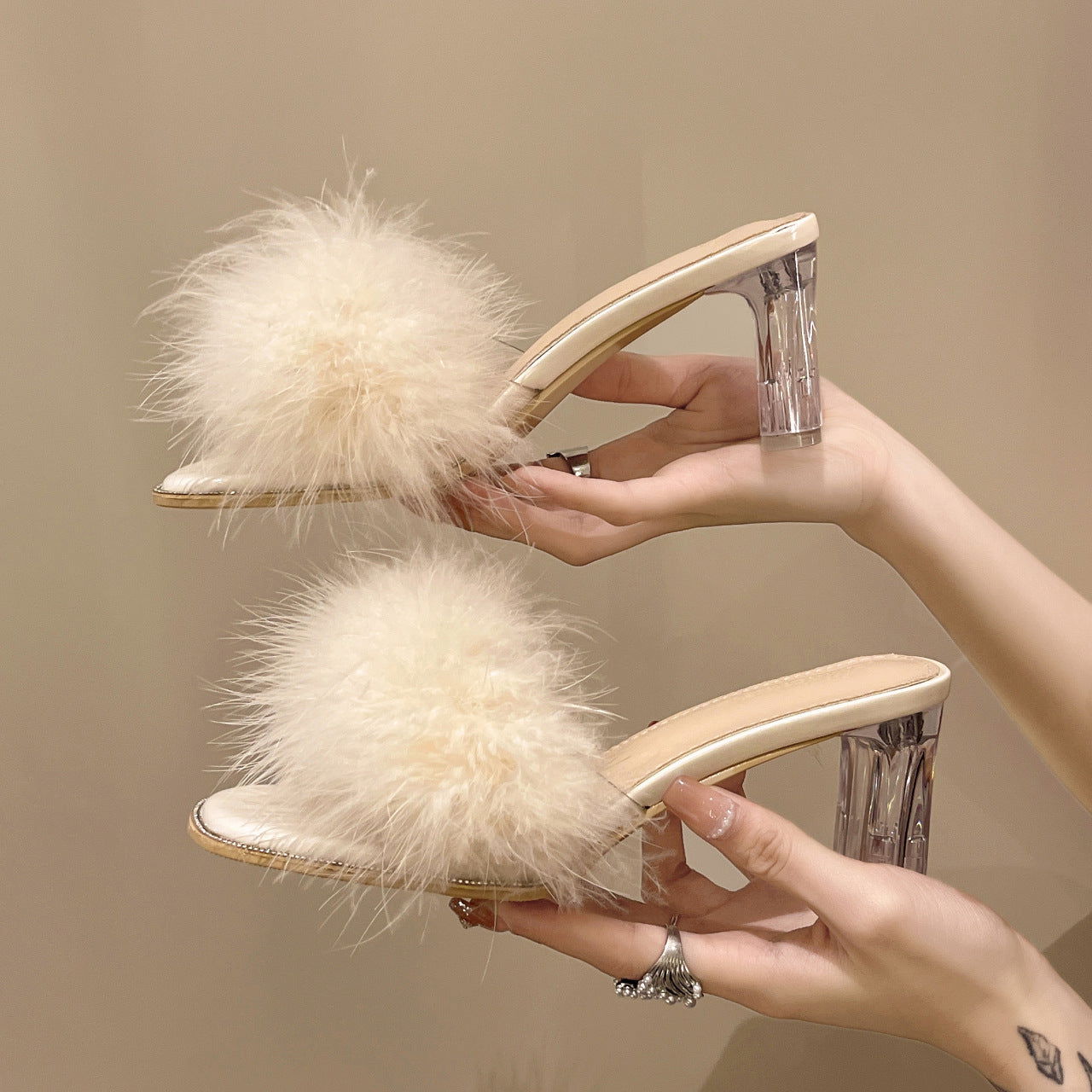 One-word Crystal Thick Heel With Skirt French High Heels - CHRISTDEST GLOBAL SERVICE