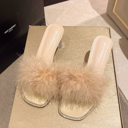 One-word Crystal Thick Heel With Skirt French High Heels - CHRISTDEST GLOBAL SERVICE