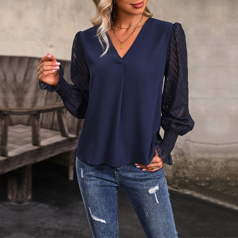 Outerwear Top Long Sleeve V-neck Solid Color Shirt - CHRISTDEST GLOBAL SERVICE