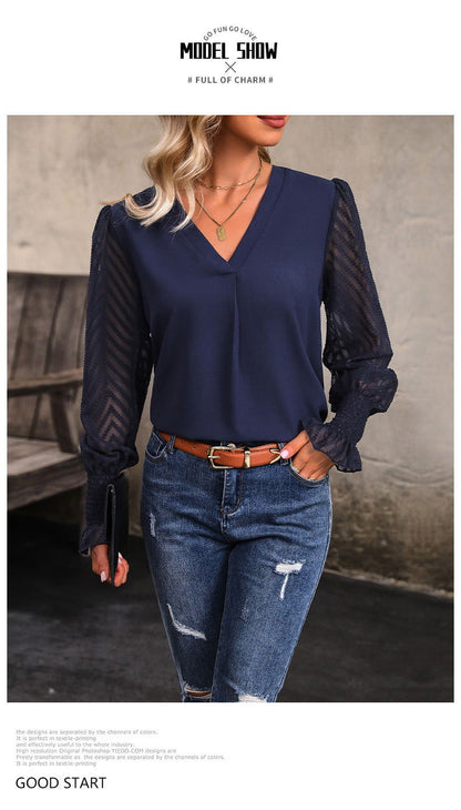 Outerwear Top Long Sleeve V-neck Solid Color Shirt - CHRISTDEST GLOBAL SERVICE
