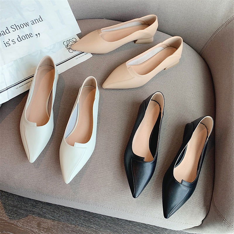 Pointed-toe Authentic Leather Soft Bottom Chunky Heel Shoes Two-way Shoes - CHRISTDEST GLOBAL SERVICE