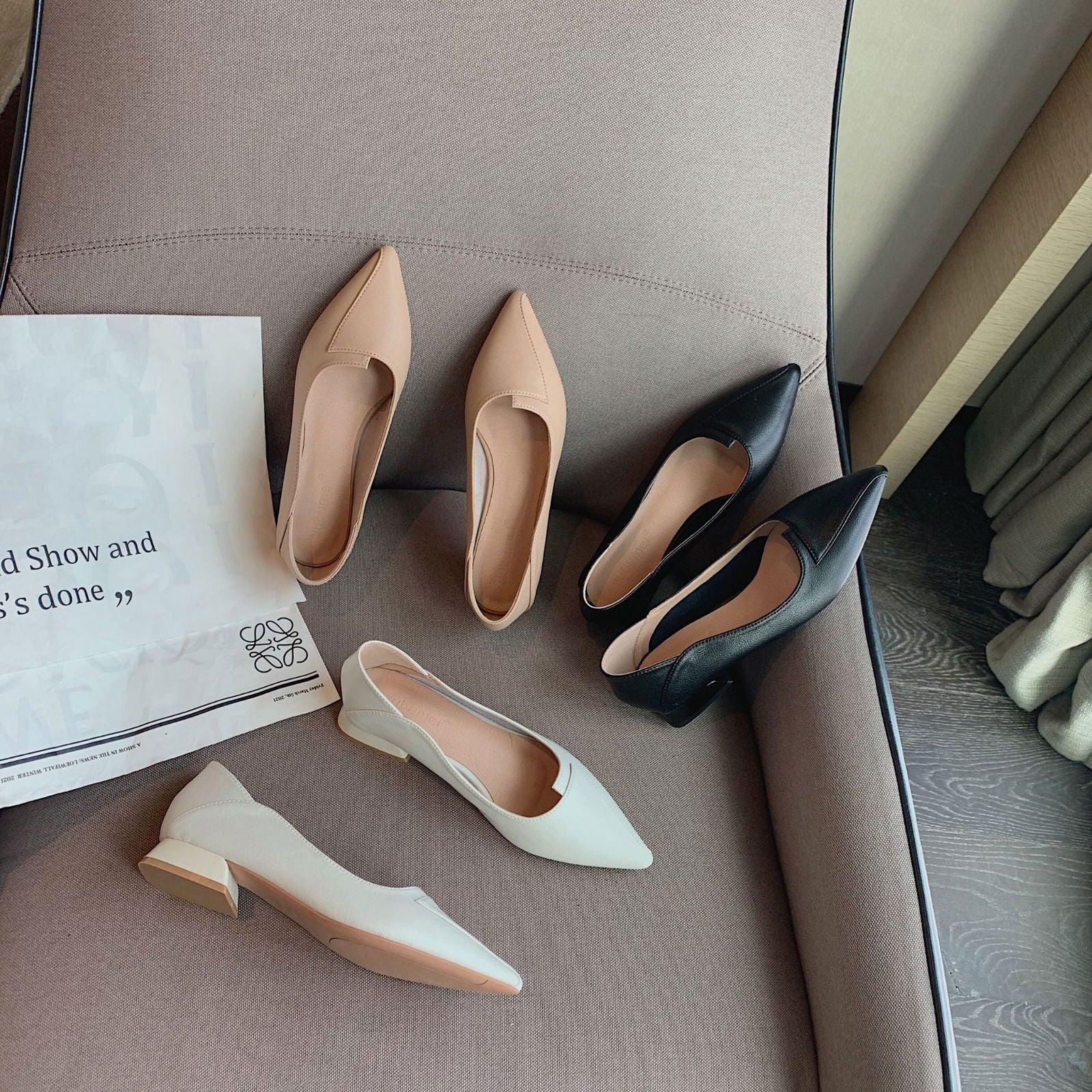 Pointed-toe Authentic Leather Soft Bottom Chunky Heel Shoes Two-way Shoes - CHRISTDEST GLOBAL SERVICE