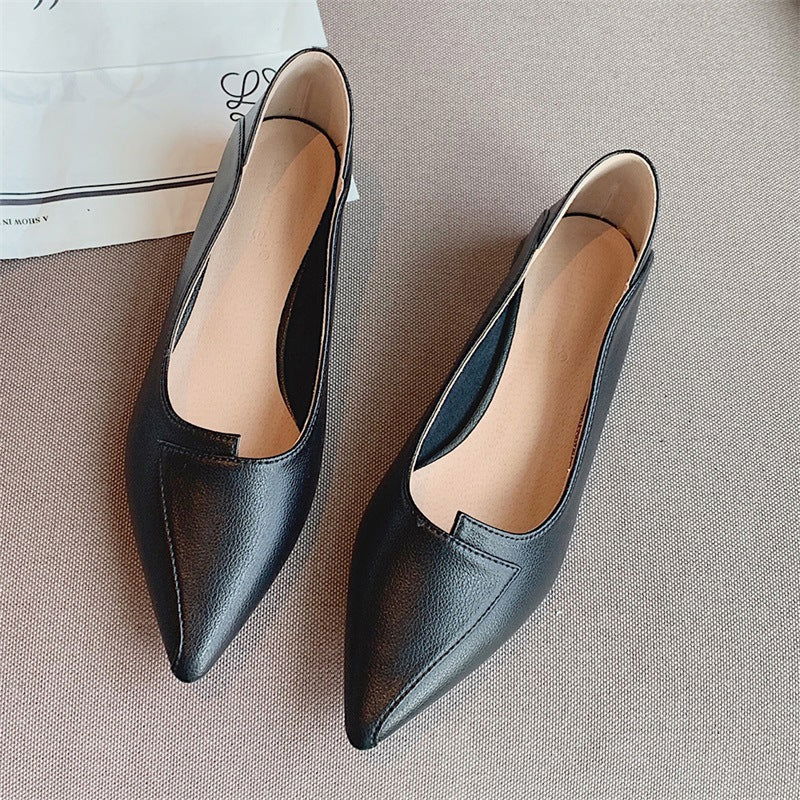 Pointed-toe Authentic Leather Soft Bottom Chunky Heel Shoes Two-way Shoes - CHRISTDEST GLOBAL SERVICE