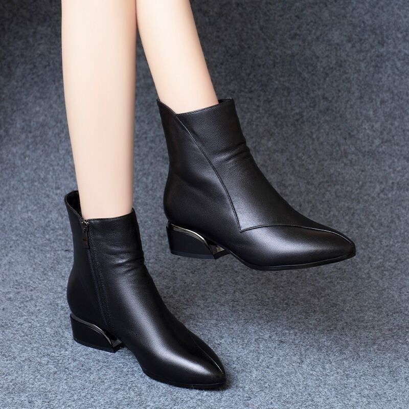 Pointed-toe Short Tube Chunky Heel Martin Boots - CHRISTDEST GLOBAL SERVICE