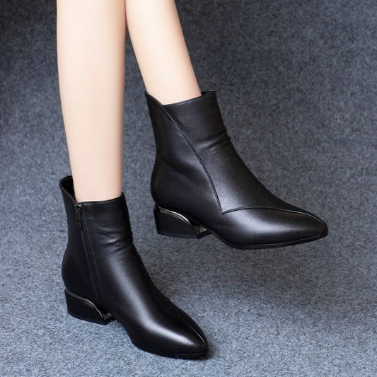 Pointed-toe Short Tube Chunky Heel Martin Boots - CHRISTDEST GLOBAL SERVICE