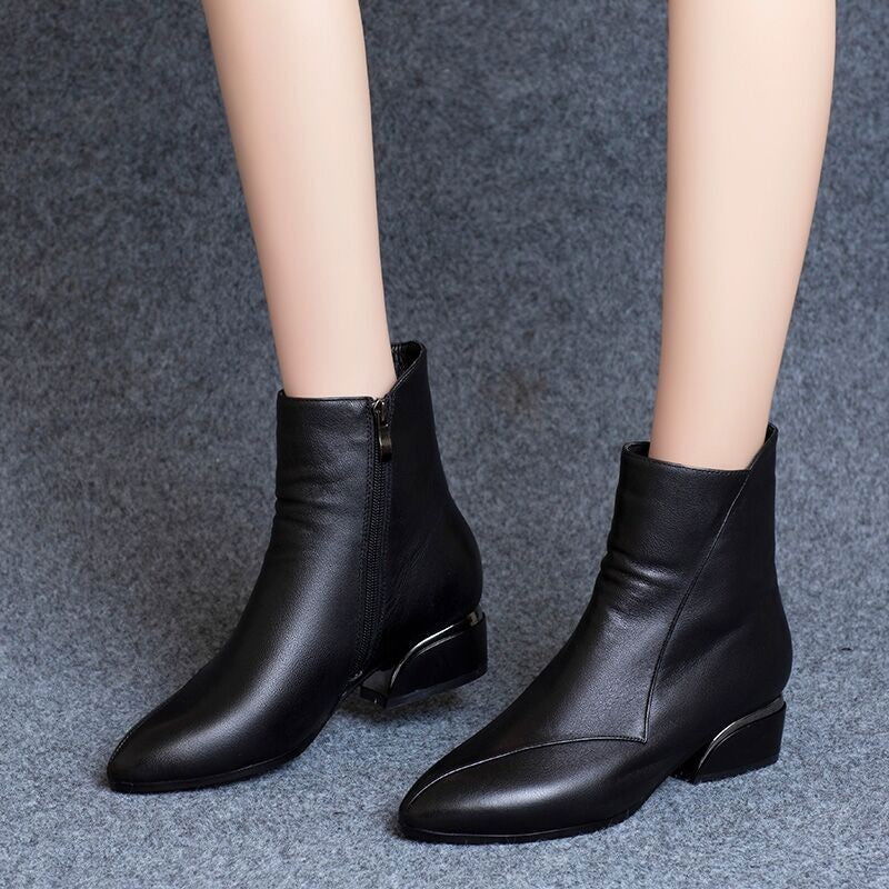 Pointed-toe Short Tube Chunky Heel Martin Boots - CHRISTDEST GLOBAL SERVICE