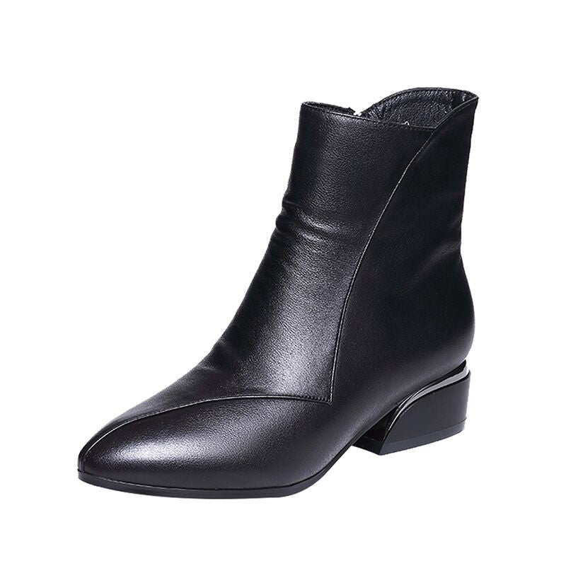 Pointed-toe Short Tube Chunky Heel Martin Boots - CHRISTDEST GLOBAL SERVICE