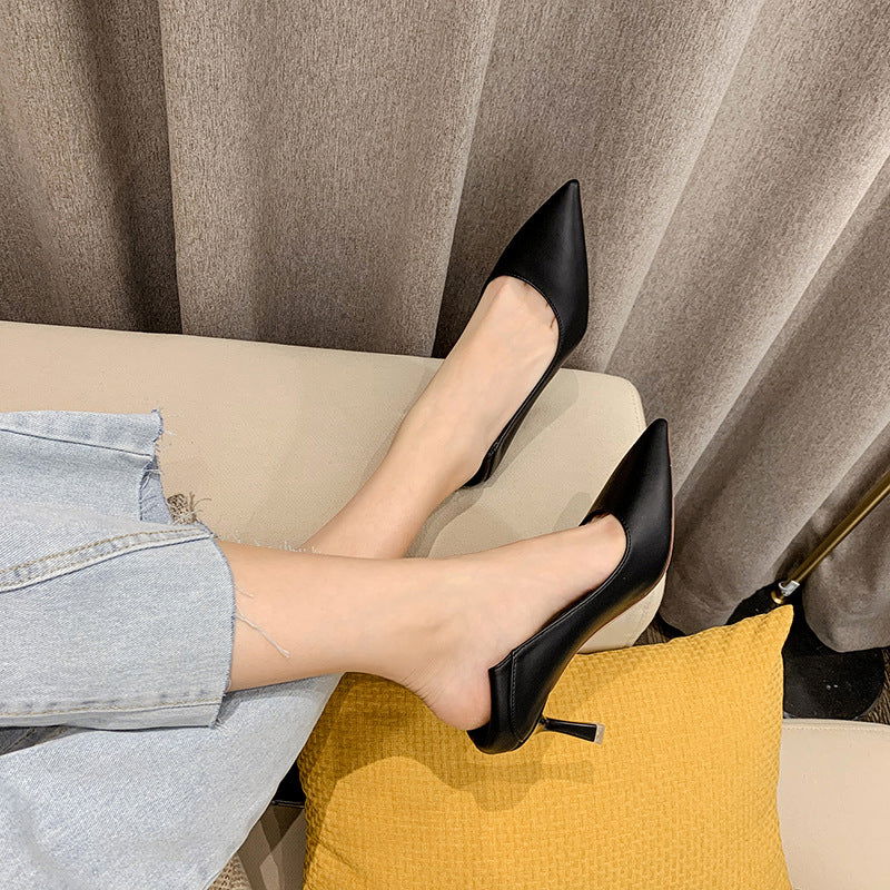 Pointed Toe Nude High Heels Soft Leather Solid Color Ladies - CHRISTDEST GLOBAL SERVICE