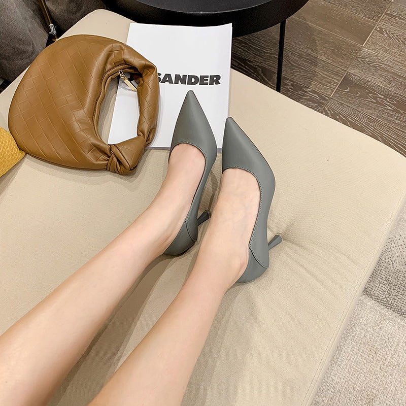 Pointed Toe Nude High Heels Soft Leather Solid Color Ladies - CHRISTDEST GLOBAL SERVICE