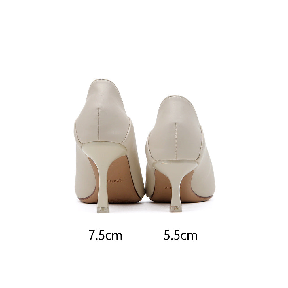 Pointed Toe Nude High Heels Soft Leather Solid Color Ladies - CHRISTDEST GLOBAL SERVICE