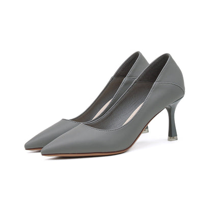 Pointed Toe Nude High Heels Soft Leather Solid Color Ladies - CHRISTDEST GLOBAL SERVICE