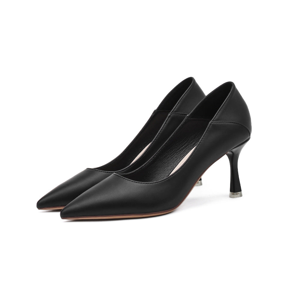 Pointed Toe Nude High Heels Soft Leather Solid Color Ladies - CHRISTDEST GLOBAL SERVICE