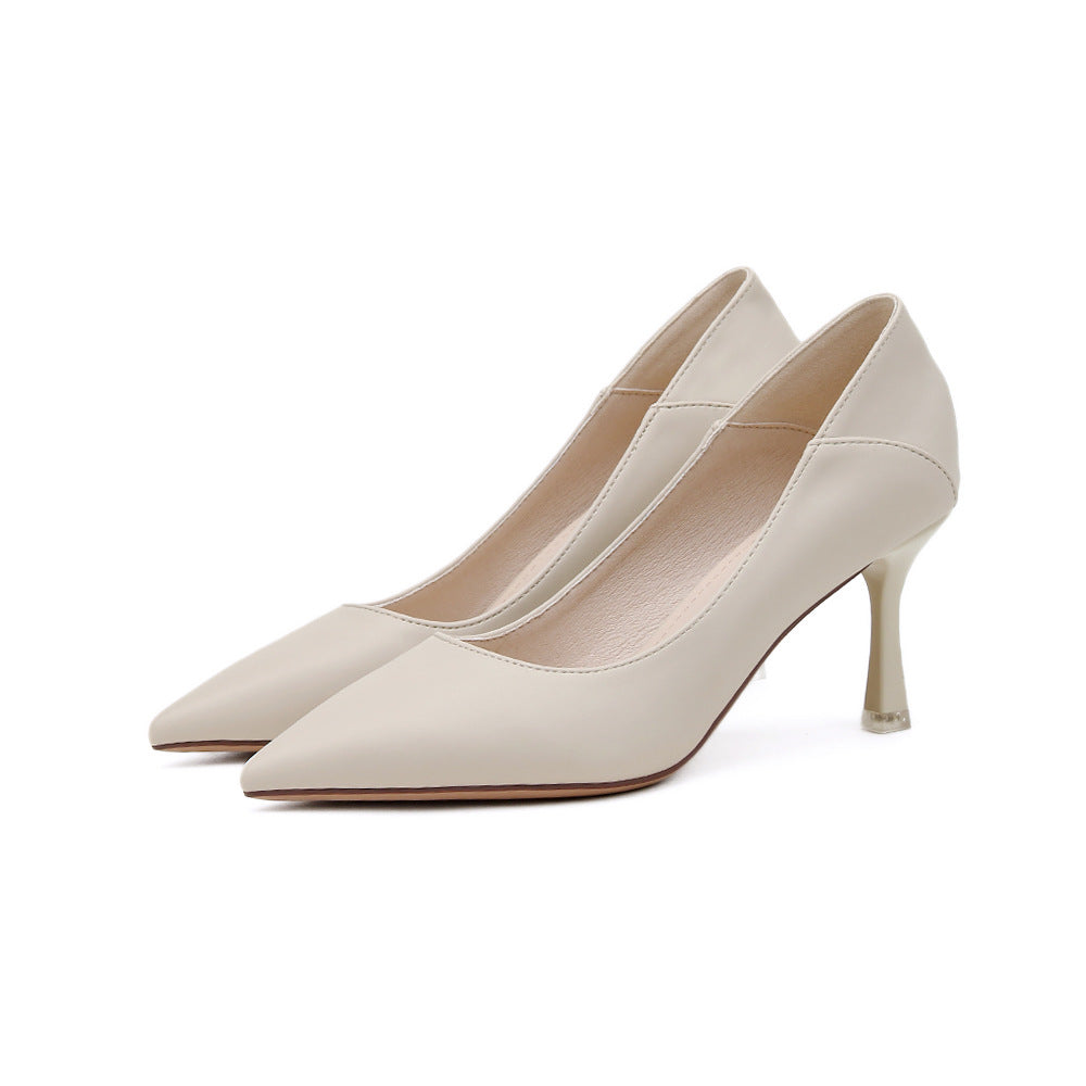 Pointed Toe Nude High Heels Soft Leather Solid Color Ladies - CHRISTDEST GLOBAL SERVICE