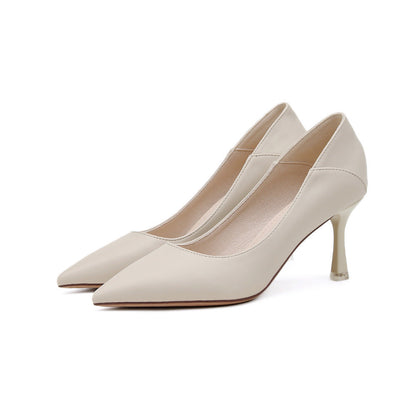 Pointed Toe Nude High Heels Soft Leather Solid Color Ladies - CHRISTDEST GLOBAL SERVICE