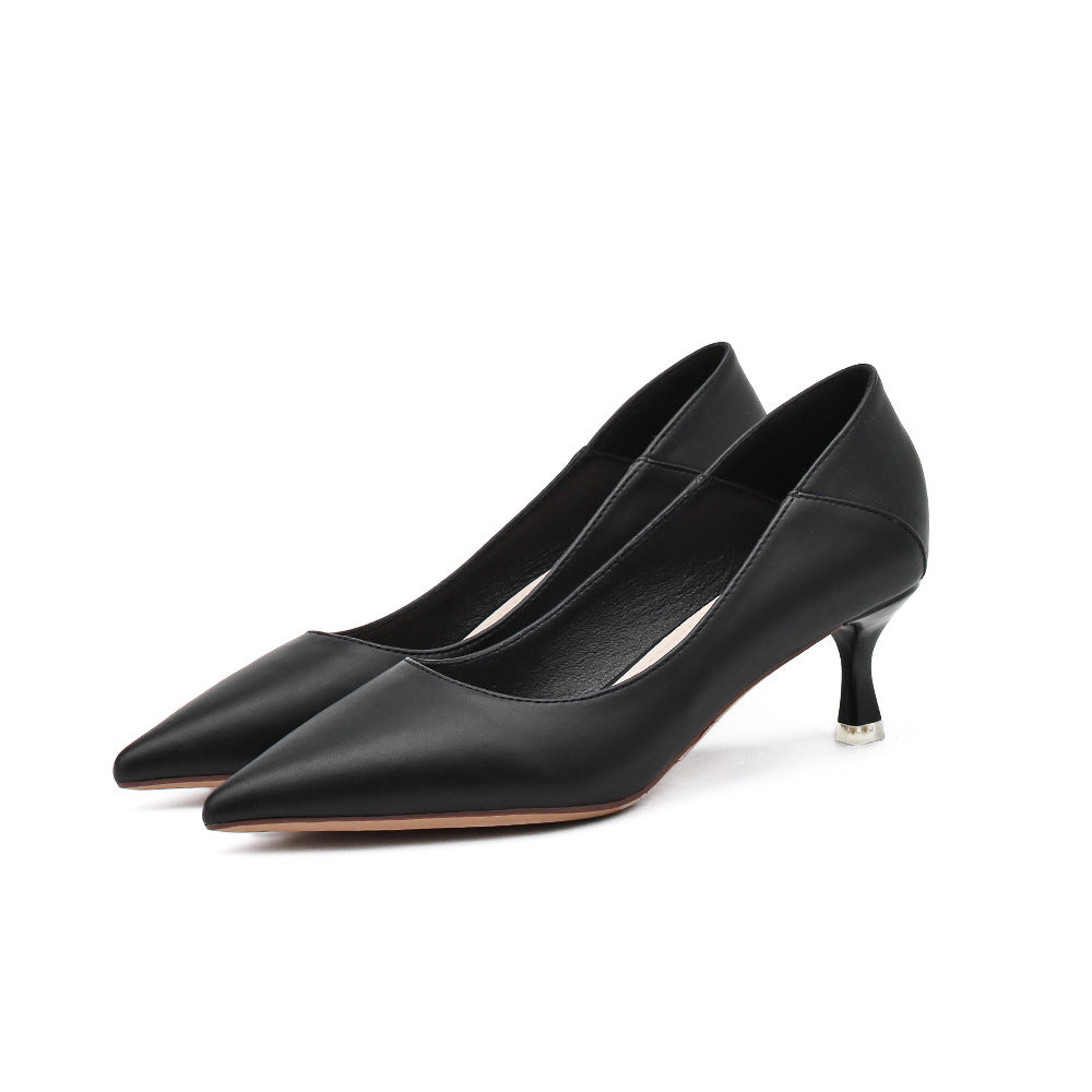 Pointed Toe Nude High Heels Soft Leather Solid Color Ladies - CHRISTDEST GLOBAL SERVICE