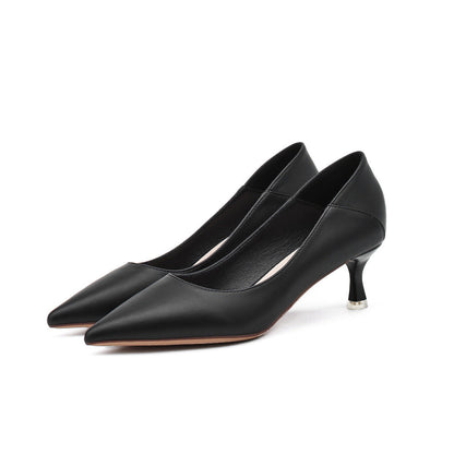 Pointed Toe Nude High Heels Soft Leather Solid Color Ladies - CHRISTDEST GLOBAL SERVICE