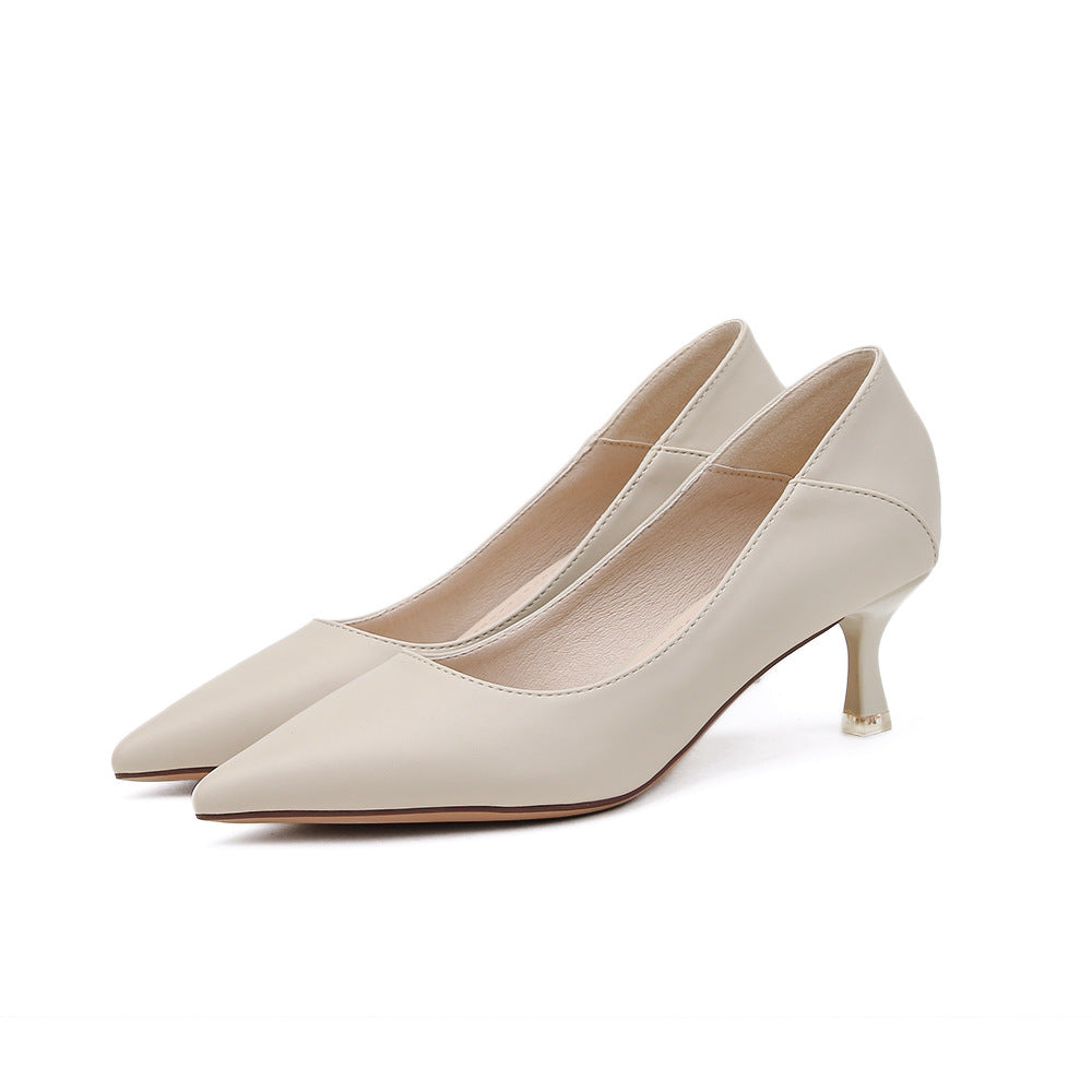 Pointed Toe Nude High Heels Soft Leather Solid Color Ladies - CHRISTDEST GLOBAL SERVICE